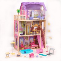 Casuta papusi Patio & Pool DollHouse KidKraft Casuta cu spatiu exterior de relaxare si piscina cu apa, accesorii cu sunete si lumini